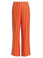 Striped Linen-Cotton Straight-Leg Pants