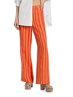 Striped Linen-Cotton Straight-Leg Pants