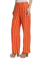 Striped Linen-Cotton Straight-Leg Pants