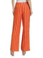 Striped Linen-Cotton Straight-Leg Pants