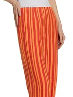 Striped Linen-Cotton Straight-Leg Pants