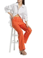 Striped Linen-Cotton Straight-Leg Pants