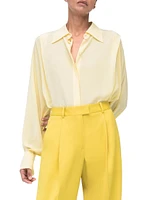 Long-Sleeve Silk Wrap Blouse