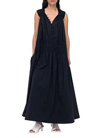 Gathered V-Neck Maxi Dress