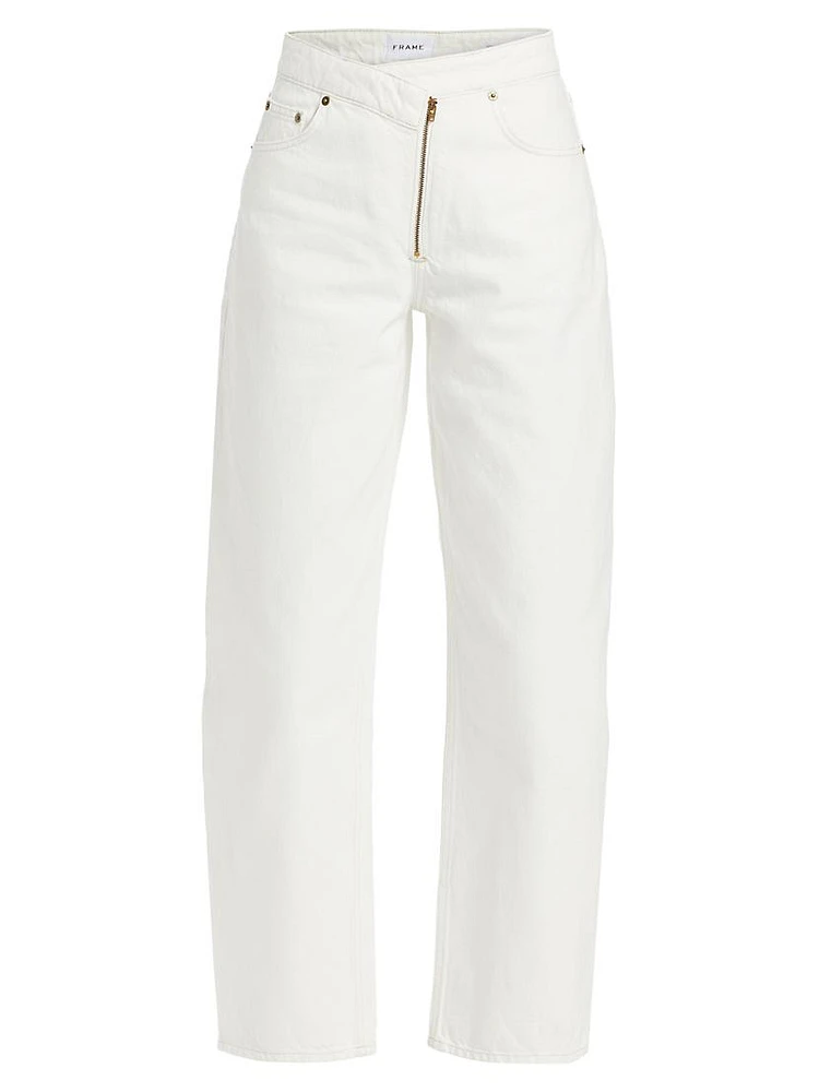 Mid-Rise Angled Zip Barrel Jeans