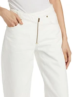 Mid-Rise Angled Zip Barrel Jeans