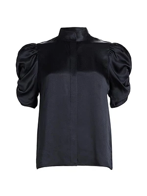 Puff-Sleeve Silk Blouse