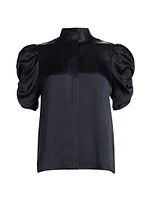 Puff-Sleeve Silk Blouse