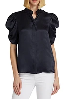 Puff-Sleeve Silk Blouse