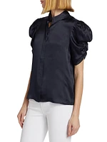 Puff-Sleeve Silk Blouse