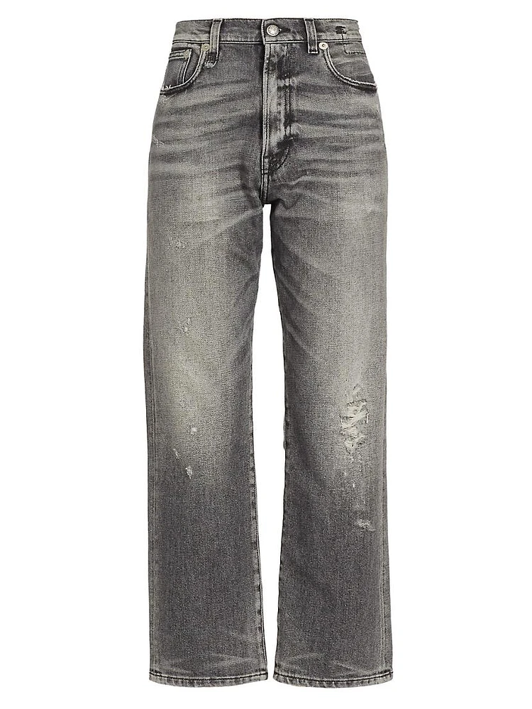 Distressed Straight-Leg Boyfriend Jeans