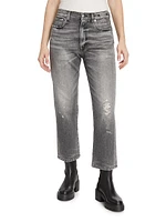 Distressed Straight-Leg Boyfriend Jeans