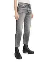 Distressed Straight-Leg Boyfriend Jeans