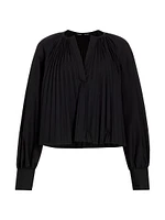 Monica Cotton-Blend Poplin Pleated Trapeze Top