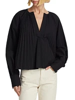 Monica Cotton-Blend Poplin Pleated Trapeze Top