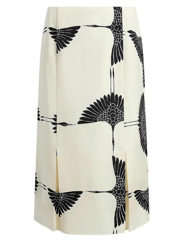 Levy Crane-Print Midi-Skirt