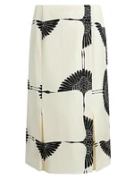 Levy Crane-Print Midi-Skirt