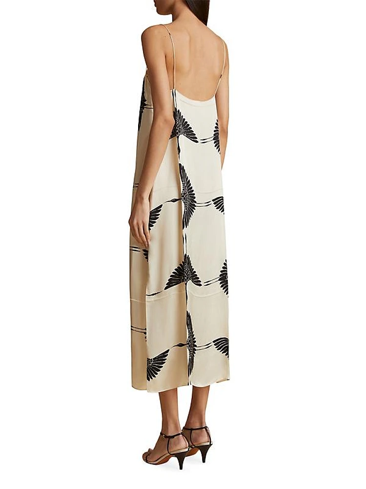 Sicily Crane-Printed Twill Slipdress