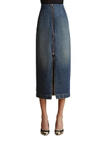 Ruly Seamed Denim Pencil Skirt