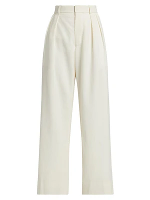 Pleated Wool Low-Rise Trousers