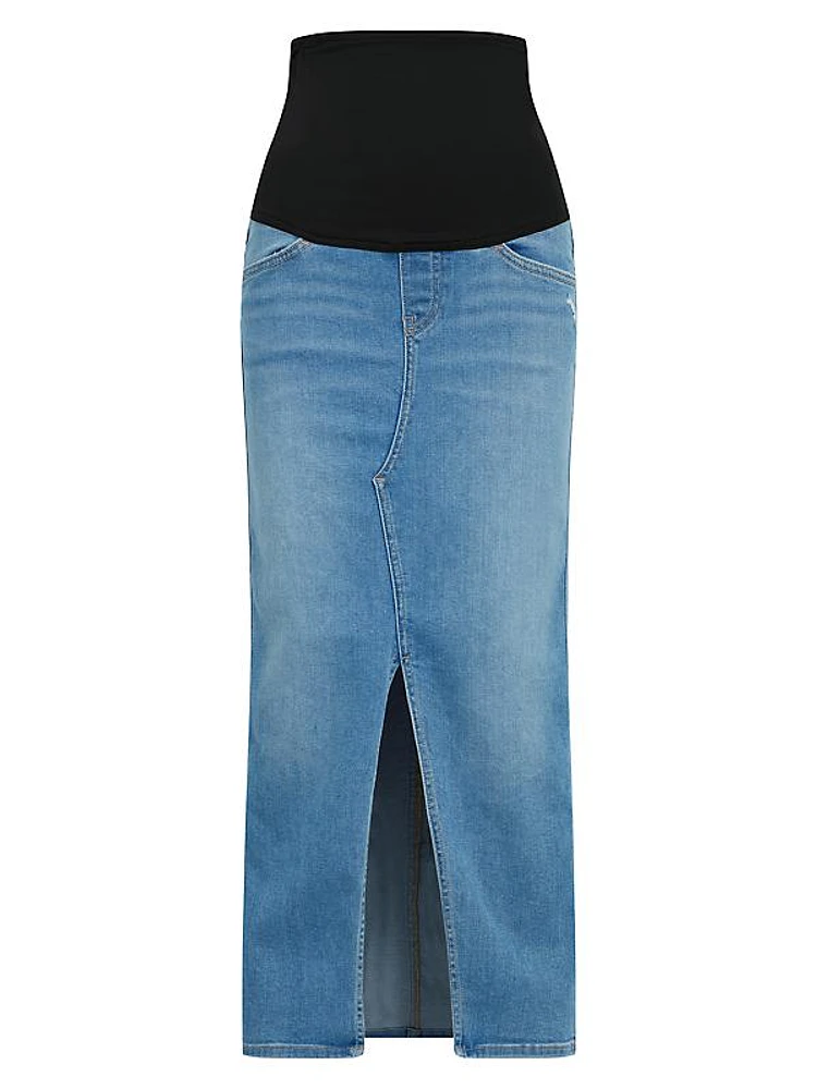 Maternity Belly Band Reconstructed Denim Midi-Skirt