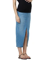 Maternity Belly Band Reconstructed Denim Midi-Skirt