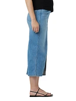 Maternity Belly Band Reconstructed Denim Midi-Skirt