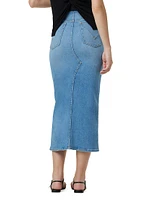 Maternity Belly Band Reconstructed Denim Midi-Skirt