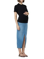 Maternity Belly Band Reconstructed Denim Midi-Skirt