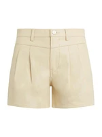 Faux Leather Front Yoke Pleated Shorts