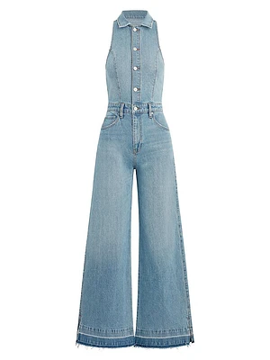 Halter Denim Wide-Leg Jumpsuit