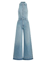 Halter Denim Wide-Leg Jumpsuit