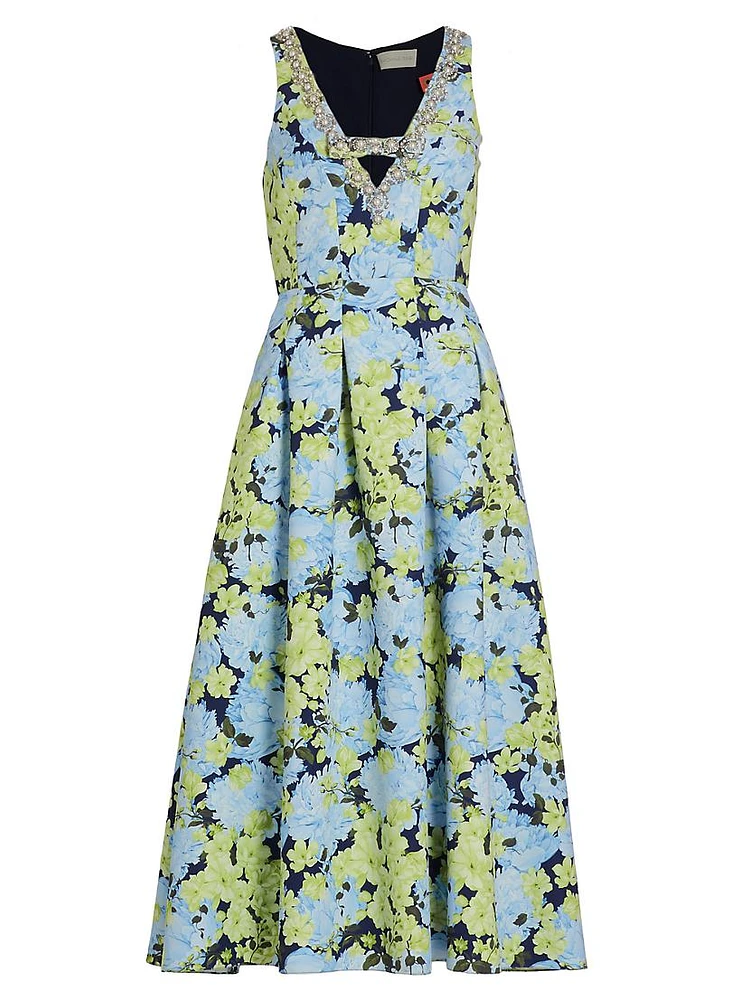 Millie Floral Embellished Faille Cocktail Dress