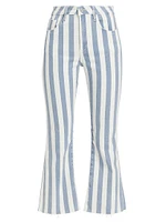 Le Crop Striped High-Rise Cropped Boot-Cut Jeans