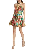 Reuben Printed Metallic Halterneck Minidress