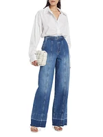 Braided High-Rise Wide-Leg Jeans