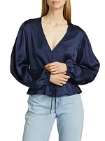 Silk Cinched V-Neck Blouse