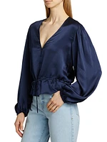 Silk Cinched V-Neck Blouse