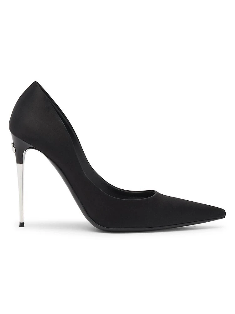 105MM Logo-Detailed Satin Metal-Heel Pumps