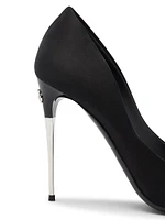 105MM Logo-Detailed Satin Metal-Heel Pumps