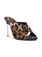 90MM Printed Satin Crisscross Metal-Heel Mules