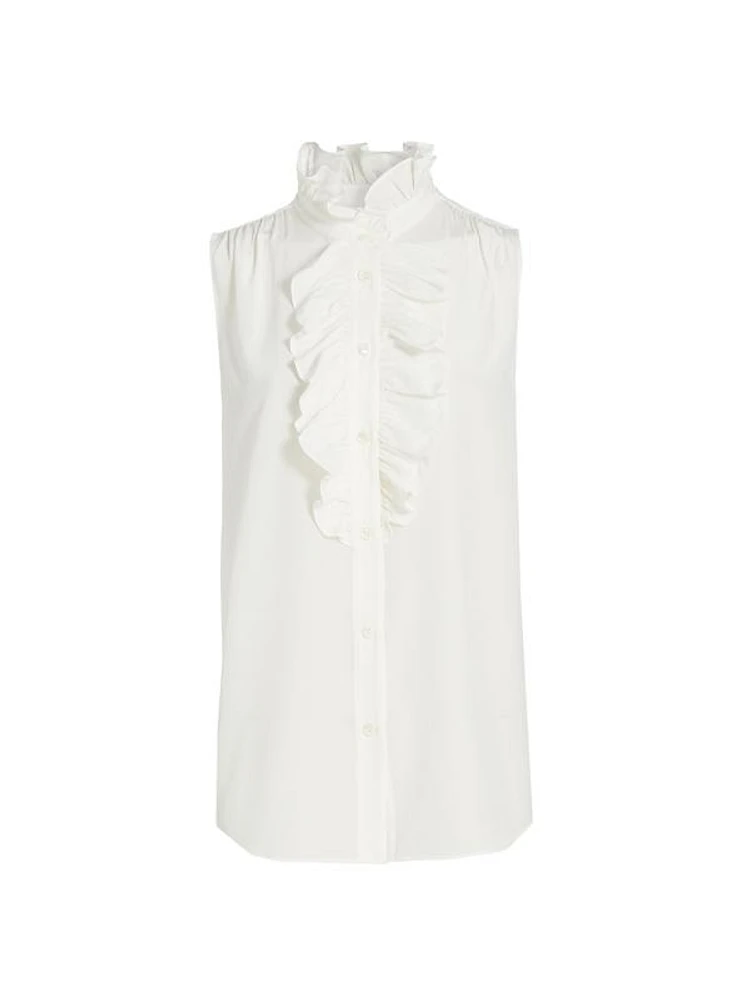 Ruffled Silk Sleeveless Blouse