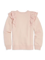 Little Girl's & Eyelet-Trim Ruffle Crewneck Sweatshirt