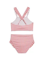 Little Girl's & Girl's Gingham Print Ruffle Bikini