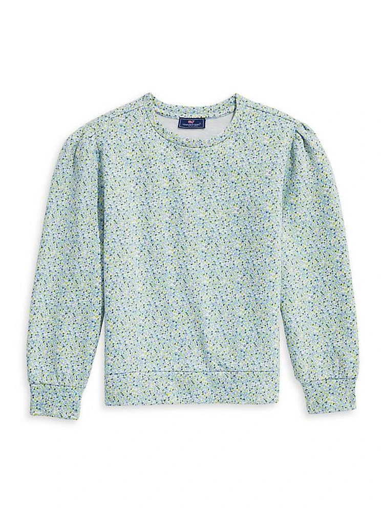 Little Girl's & Girl's Floral Puff-Sleeve Sweatshirt