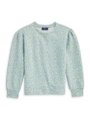 Little Girl's & Floral Puff-Sleeve Sweatshirt