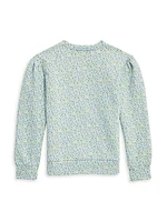 Little Girl's & Girl's Floral Puff-Sleeve Sweatshirt