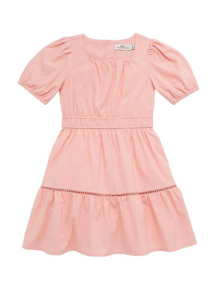 Little Girl's & Eyelet Stretch-Cotton Puff-Sleeve Dress