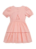 Little Girl's & Eyelet Stretch-Cotton Puff-Sleeve Dress