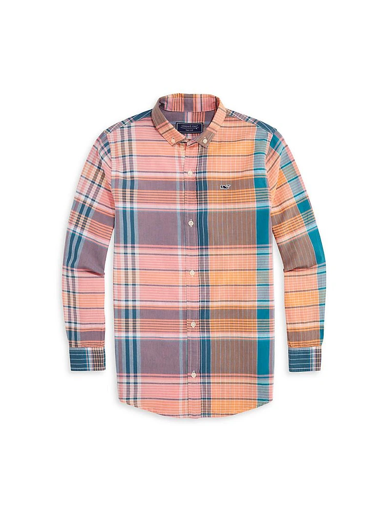 Little Boy's & Plaid Madras Whale Shirt